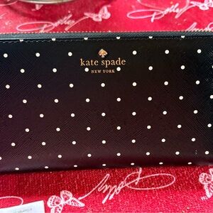 kate spade Black and White Polka Dot Zip Wallet